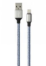 DEVIA VOGUE adatkábel (USB - lightning, 12W, 100cm, cipőfűző) EZÜST/KÉK
