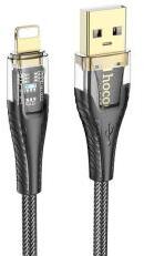 hoco. U121 adatkábel (USB - lightning, 2.4A, gyorstöltő, 120cm, LED jelzés, cipőfűző) FEKETE (170138)