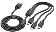hoco. X74 töltőkábel 3in1 (USB - Type-C/lightning/microUSB, 2A, 100cm) FEKETE (163012)