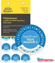 AVERY Etikett címke o20mm időjárásálló öntapadó plakett 2025-2030 15 címke/lap 8 ív/csomag Avery kék (63850)