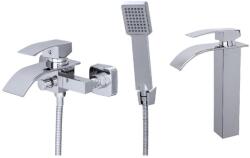 Gamma Elva Fürdőkádtöltő és Magasított Mosdó Csaptelep Szett - Vízesés vízsugarú, Króm (BEAW-CH-BEAUW-CH)