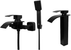 Gamma Elva Fürdőkádtöltő és Magasított Mosdó Csaptelep Szett - Vízesés vízsugarú, Fekete (BEAW-BK-BEAUW-BK)