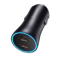 Baseus GOLDEN CONTACTOR PRO autós töltő 2 Type-C aljzat (40W, PD gyorstöltő) SÖTÉTSZÜRKE