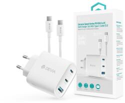 DEVIA Extreme Speed Series 65W GaN PD hálózati gyorstöltő adapter USB+2xType-C+Type-C kábel - fehér - coolmobile