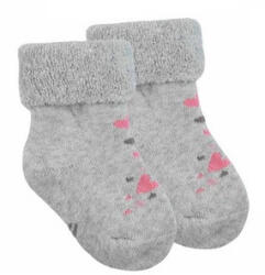  Yo! Baby frottír zokni 6-9 hó - szürke/rózsaszín szívecske