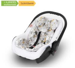  Pamut újszülött szűkítőbetét hordozóba, vastag párnázással (0-4 hó) + gerinckiemelő - Szürke állatos