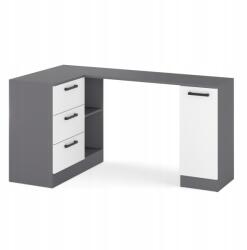 ULWE Modern Sarokíróasztal Fiókokkal, Grafit/fehér Matt, 155x85x78 cm, Irodai (B2 A/BM UCHWYT)