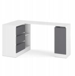 ULWE Sarokíróasztal Fiókokkal, Fehér Matt/grafit, 155x85x78cm, Gomb Nélküli, Irodai (B2 B/A BEZUCHWYT)