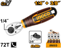 INGCO Mini racsnis hajtószár 1/4"-3/8" 140 mm CrV CrMo (HRTH081438)