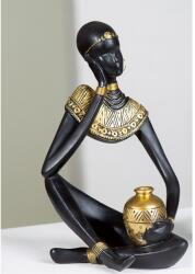 Gyönyörű fekete és arany színű afrikai stílusú női figura vázával az ölében 26cm Amari