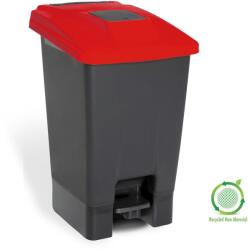 PLANET Szelektív hulladékgyűjtő konténer, műanyag, pedálos, antracit/piros, 100L - klin