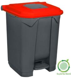 PLANET Szelektív hulladékgyűjtő konténer, műanyag, pedálos, antracit, piros, 50L - klin
