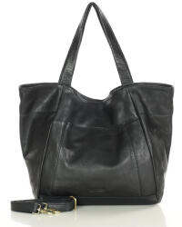 Marco Mazzini Nagy bőr bevásárlótáska zsebbel | fekete