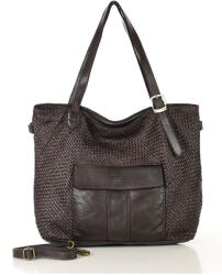 Marco Mazzini Nagyméretű szőtt bőr shopper válltáska | sötétbarna