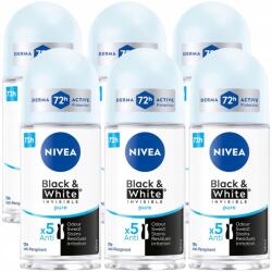 Nivea Black&White Invisible Pure női izzadásgátló golyós dezodor 72 órás kiszerelésben, 6x50ml (42246930)