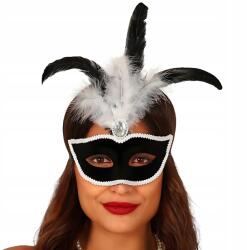 Fiestas Guirca Velencei farsangi arcmaszk flitterekkel és tollakkal Fekete-fehér (dodatek do stroju halloween)