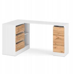 ULWE Sarokíróasztal Fiókokkal, Fehér Matt/wotan Tölgy, 155x85x78cm, Gomb Nélküli, Irodai (B2 B/DW BEZUCHWYT)