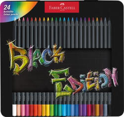Faber-Castell Színes ceruza készlet, háromszögletű, fémdobozban, FABER-CASTELL "Black Edition", 24 különböző szín (116425)