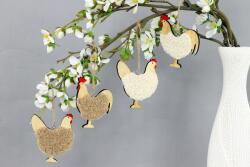 Autronic Tyúk és kakas zsákban, fából és plüssből készült dekoráció, akasztásra, ár/db (au-VEL810252)