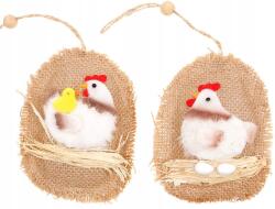Autronic Dekorációs juta tojás plüss csirkével AC771294 (au-AC771294)