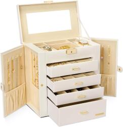 Ékszertartó doboz 5 fiókos tükör és oldalsó fedél fehér Seelux (S0R7R03QJWGP2)