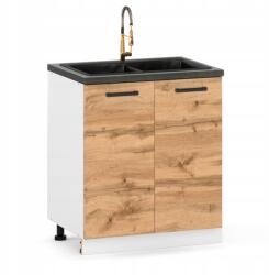 ULWE Álló Konyhai Mosogatószekrény 80cm Wotan Tölgy Aneks Modul Polcos Szett (E-SDZ 80 2D B/DW)