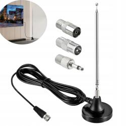  FM DAB Rádióantenna, teleszkópos, jelerősítés mágnessel, FM/DAB/DAB+ sávok (Antena Radio FM DAB Teleskopowa)