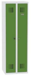 MALOW Hegesztett takarítószekrény Chloe, 2 rekesz, szélesség 600 mm, hengerzár, szürke/zöld