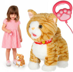  Interaktív macska pórázon nyávog sétál farkát csóválja bézs színű (KX3026)