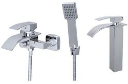 Gamma Elva Fürdőkádtöltő és Magasított Mosdó Csaptelep Szett - Vízesés vízsugarú, Króm (BEAW-CH-BEAUW-CH) - watermarkt