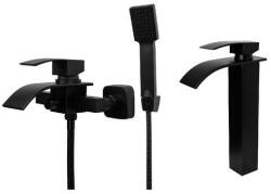 Gamma Elva Fürdőkádtöltő és Magasított Mosdó Csaptelep Szett - Vízesés vízsugarú, Fekete (BEAW-BK-BEAUW-BK) - watermarkt