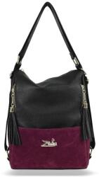 ZELLIA Női Válltáska/Hátizsáká Alakítható 22199 Fekete-Bordó - Velúr - (ZLK-22199-45727726)