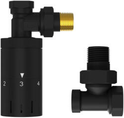  Termosztatikus radiátor sarokszelep készlet - 1/2" - fekete