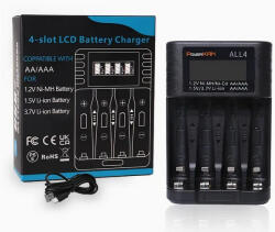 PowerKan AAA mikro AA ceruza 1, 2V/1, 5V/3, 7V Ni-Mh/Li-ion akkumulátor töltő (PowerKan-4-Slot)
