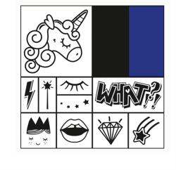 Faber-Castell Nyomda szett fa 12db/csomag Unikornis fa bélyegzőkészlet, 12 fa bélyegzővel és 2 bélyegzőpárnával fekete és kék