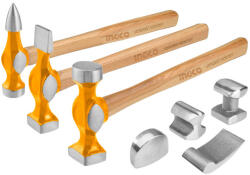 INGCO 7részes karosszériás egyengető kalapács készlet, Hickory nyél, kofferben (P-HBAFH0712) - jooszerszam