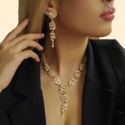  Esküvői ékszer szett Nyaklánc és fülbevaló Estélyi arany tónus (kpl676)