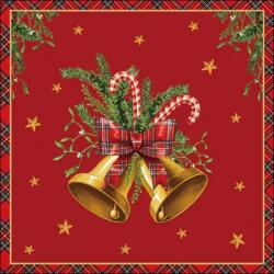 Ambiente Karácsonyi szalvéta - piros harangos - Scottisch Bells Red (VR-33320037)