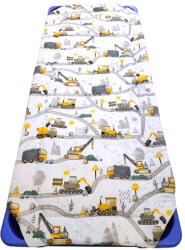  Töltött gumifüles ovis derékalj szürke - sárga munkagépek az úton mintás 55x130cm / 58x133cm ágyra