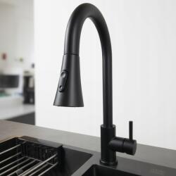 ANW HOME Konyhai csaptelep, Csaptelep kihúzható kifolyócsővel, Fekete grafit , 2 üzemmód (5907568305927)