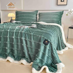 Jojo Home Patura cocolino cu blanita alba 200x230cm, cu fermoar, doua fete de perna 50x70cm, verde deschis- F137 (F137) Patura