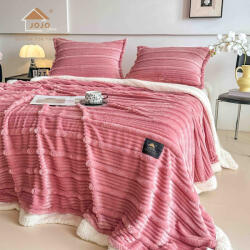 Jojo Home Patura cocolino cu blanita alba 200x230cm, cu fermoar, doua fete de perna 50x70cm, roz- F134 (F134) Patura