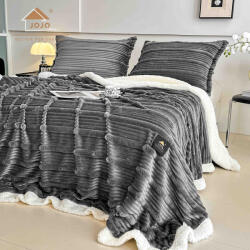 Jojo Home Patura cocolino cu blanita alba 200x230cm, cu fermoar, doua fete de perna 50x70cm, gri inchis- F132 (F132) Patura