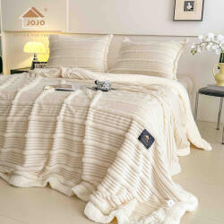 Jojo Home Patura cocolino cu blanita alba 200x230cm, cu fermoar, doua fete de perna 50x70cm, crem- F136 (F136) Patura