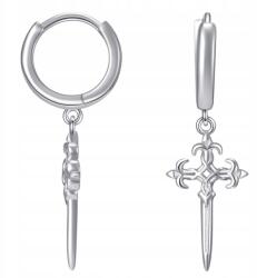 Mennica Bydgoska Ezüst fülbevaló lógó keresztek gótikus karikák ródiumozott ezüst minta 925 (KOLCZYKI DLA chłopaka, MĘŻCZYZNY, MĘŻA, TATY)