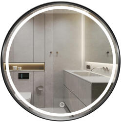 Stylowelustro Kerek Led Tükör Fekete Loft Keretben Érintőkapcsolóval 60CM (LUSTRO OKRĄGŁE LED CZARNE 60cm)