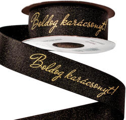 Valex Decor Boldog karácsonyt! " feliratos csillogó szatén szalag 25mm x 10m - Fekete (TB25-10)