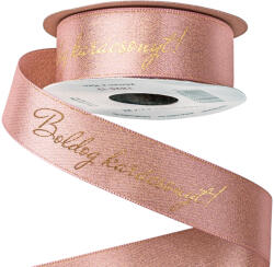 Valex Decor Boldog karácsonyt! " feliratos csillogó szatén szalag 25mm x 10m - Púder bézs (TB25-13)