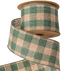 Valex Decor Kockás vászon szalag drótos szegéllyel 63mm x 10m - Zöld/Ekrü (KR6310-10)