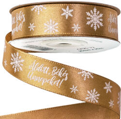 Valex Decor Áldott, Békés, Ünnepeket! " feliratos szatén szalag 20mm x 20m - Aranybarna (CK20-72)